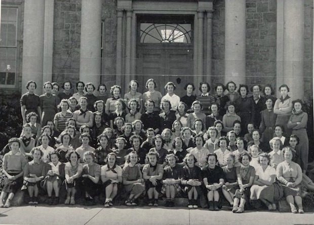 Jean Milligan attended the Connecticut College for Women for two years from fall 1936 to spring 1938 before dropping out, perhaps to be the woman in her father's household after her mother's sudden death in 1938. Is she one of the young women in this photo of the freshmen class from the 1937 yearbook? Unfortunately the names are not listed, but this may well be the first photo of Allison V. Harding. 